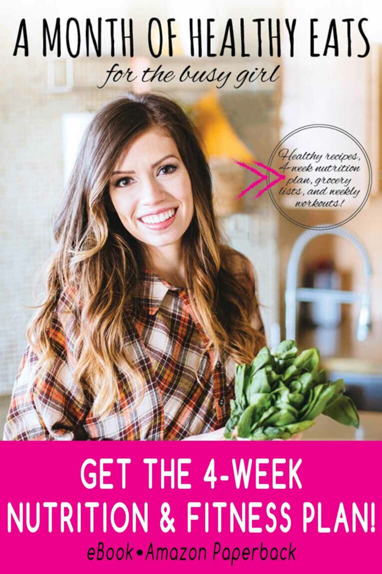 A Month Of Healthy Eats For The Busy Girl! Easy, healthy recipes. Quick dinners, great workouts with image of girl holding vegetables