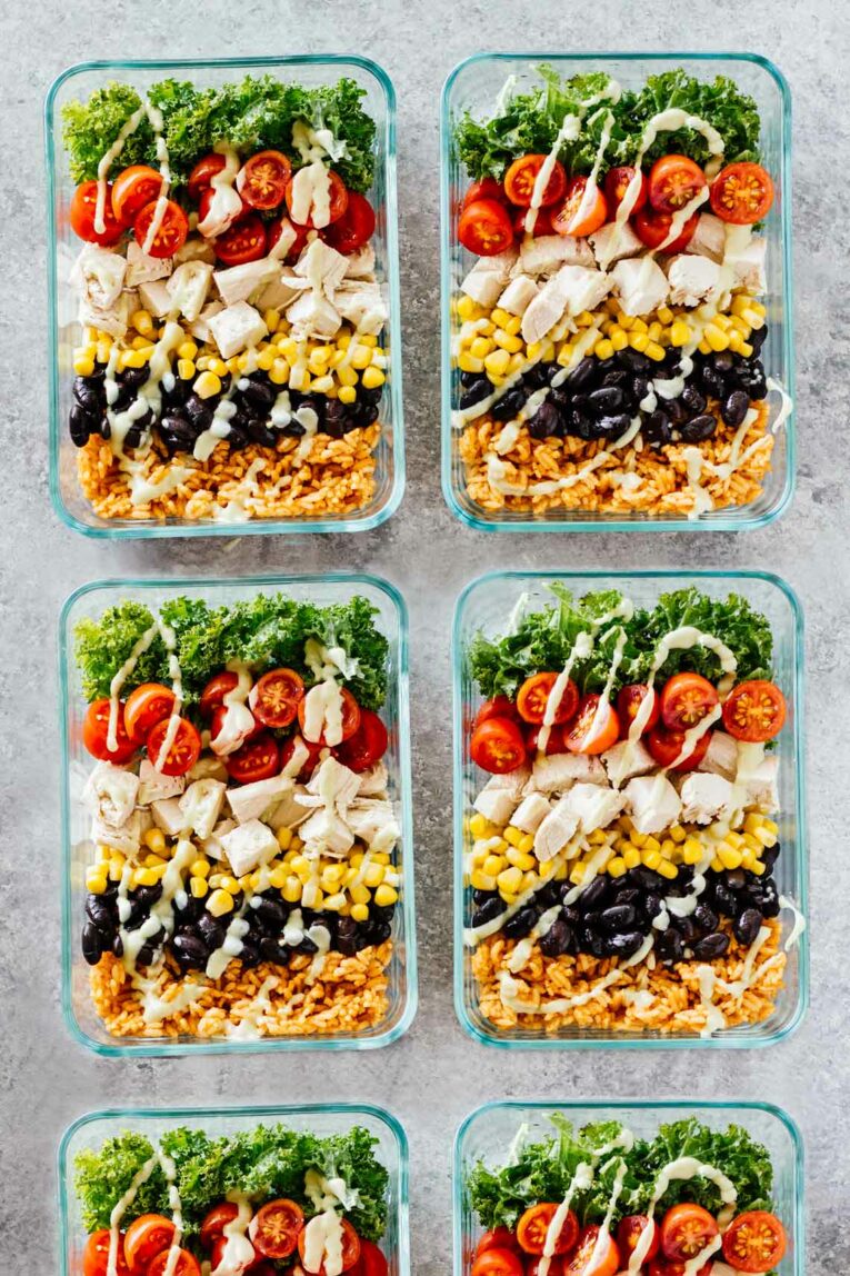 Meal Prep Southwest Chicken Burrito Bowls! Gluten free and great for taking on-the-go!