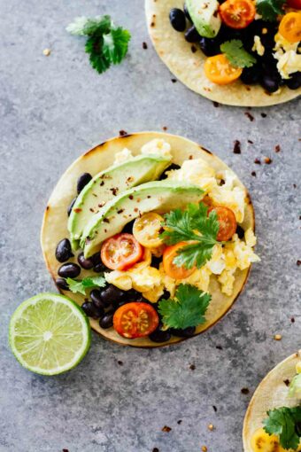 The BEST Healthy Breakfast Tacos! Vegetarian, gluten free, and only take 15 minutes to make.