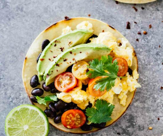 The BEST Healthy Breakfast Tacos! Vegetarian, gluten free, and only take 15 minutes to make.