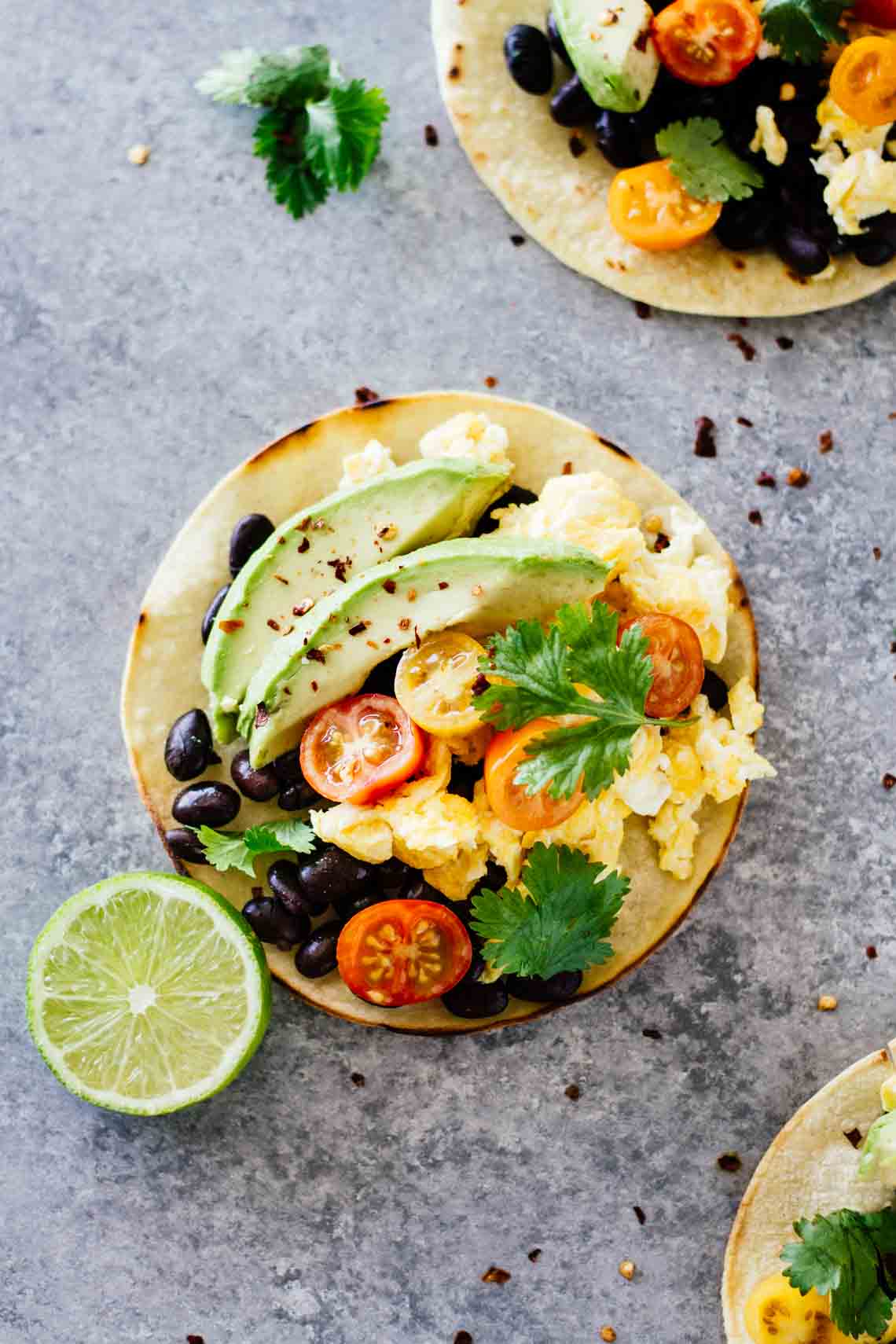 The BEST Healthy Breakfast Tacos! Vegetarian, gluten free, and only take 15 minutes to make.