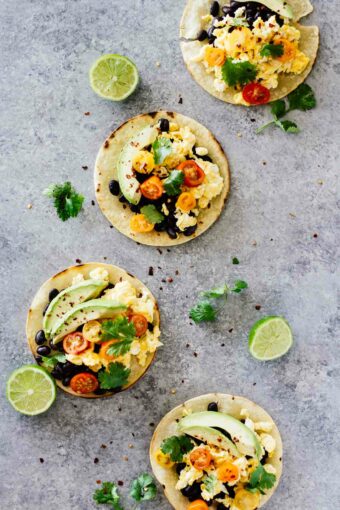 The BEST Healthy Breakfast Tacos! Vegetarian, gluten free, and only take 15 minutes to make.