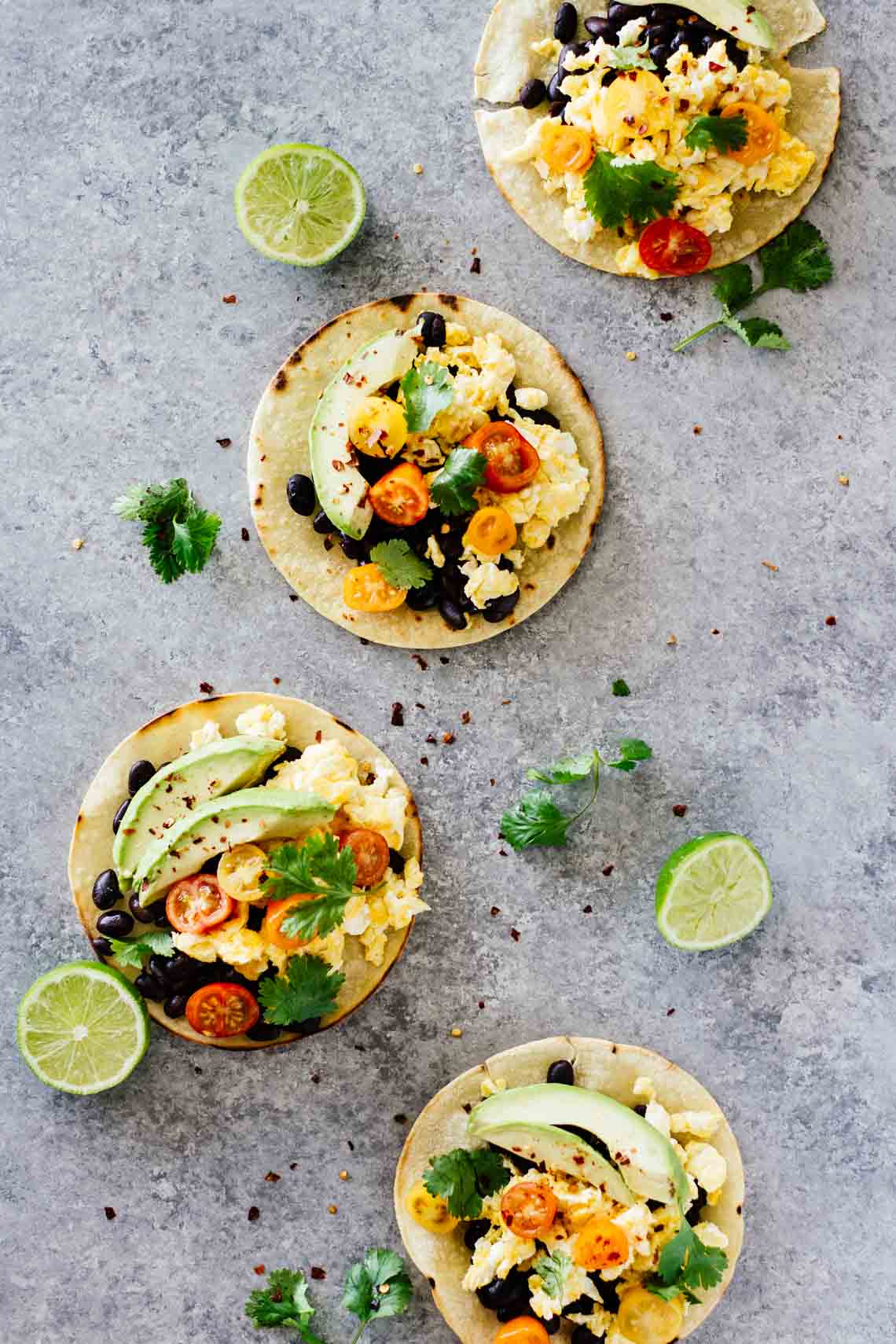 The BEST Healthy Breakfast Tacos! Vegetarian, gluten free, and only take 15 minutes to make.