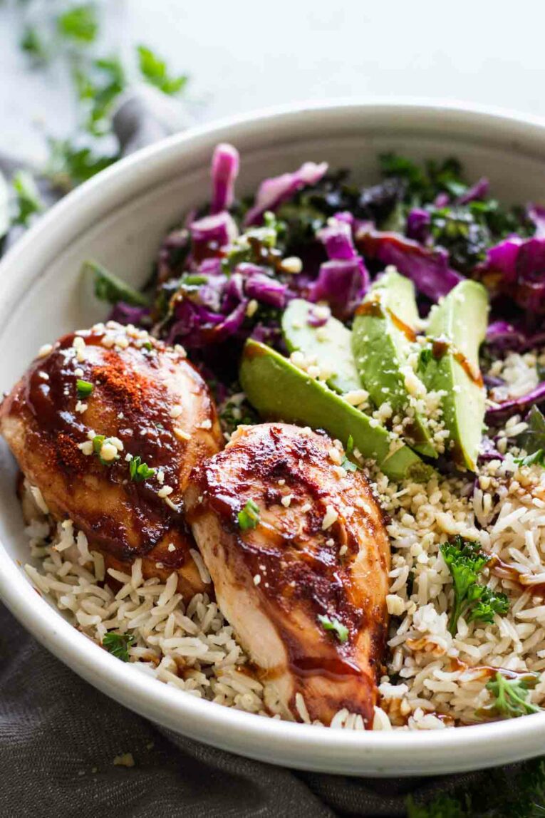 Angled shot BBQ Chicken Power Bowls