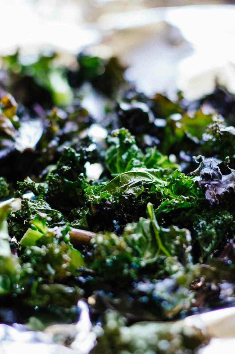 close up of Roasted Kale