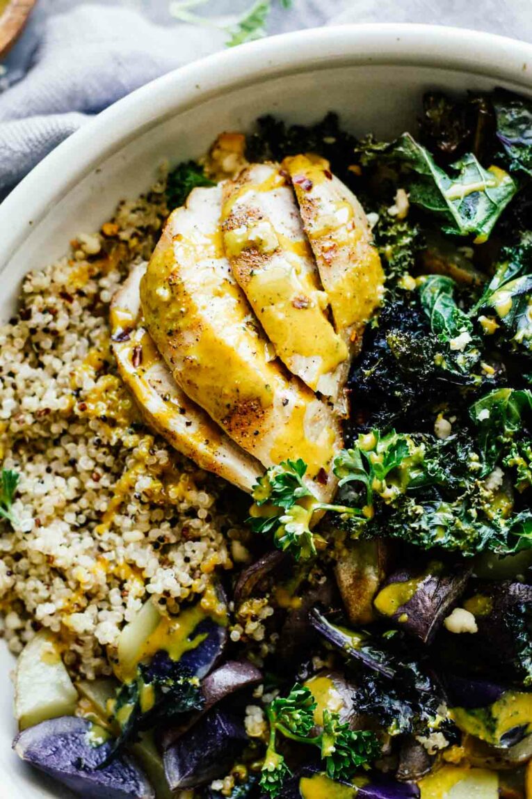 close up of Baked Chicken with Turmeric Sauce!