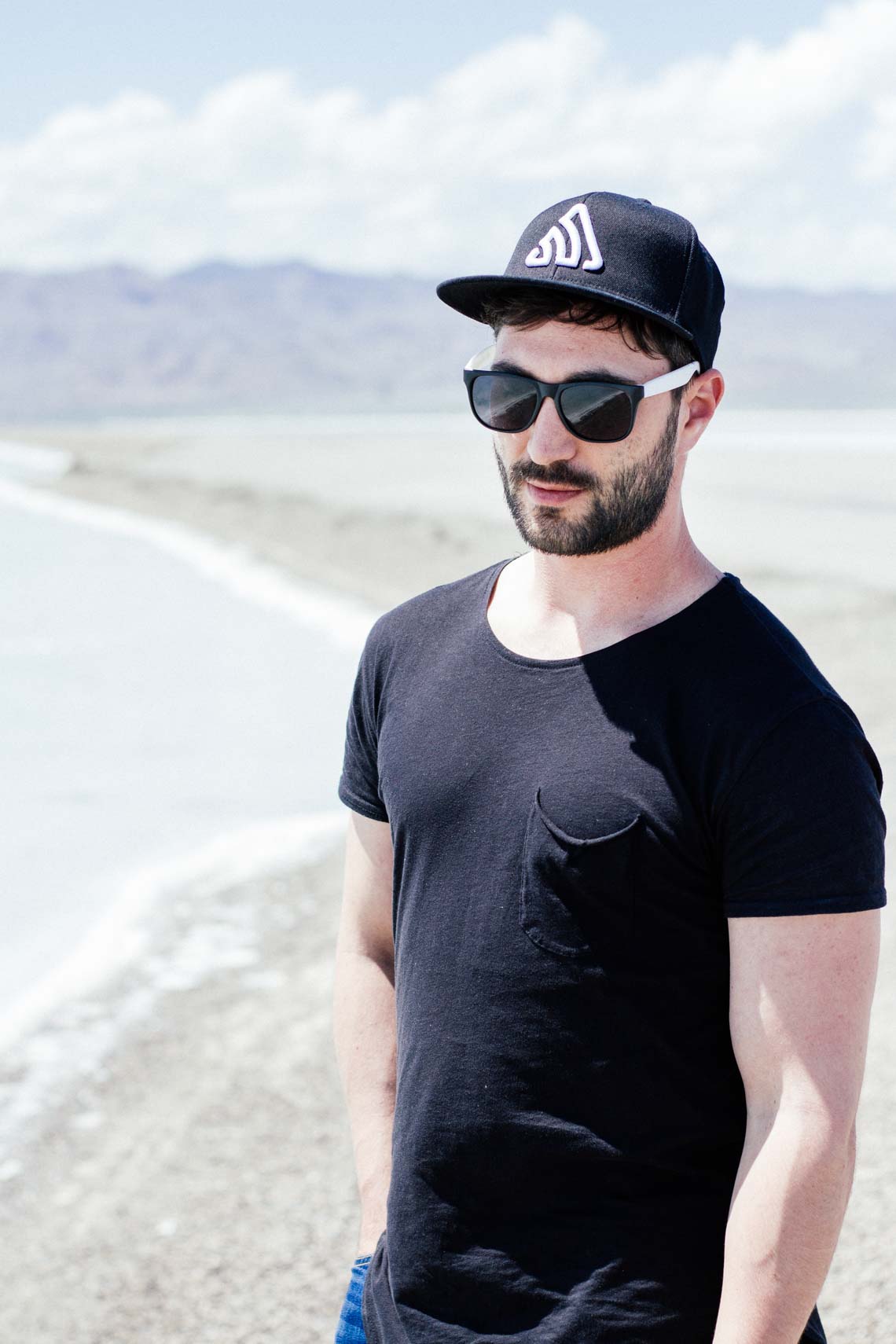 Guy standing in Salt Flats in Salt Lake City!