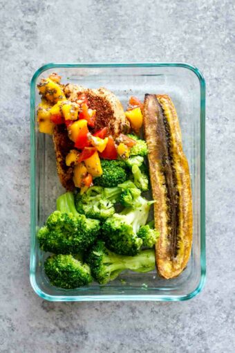 Paleo Slow Cooker Jerk Chicken Meal Prep Bowls! Great for on-the-go lunches.