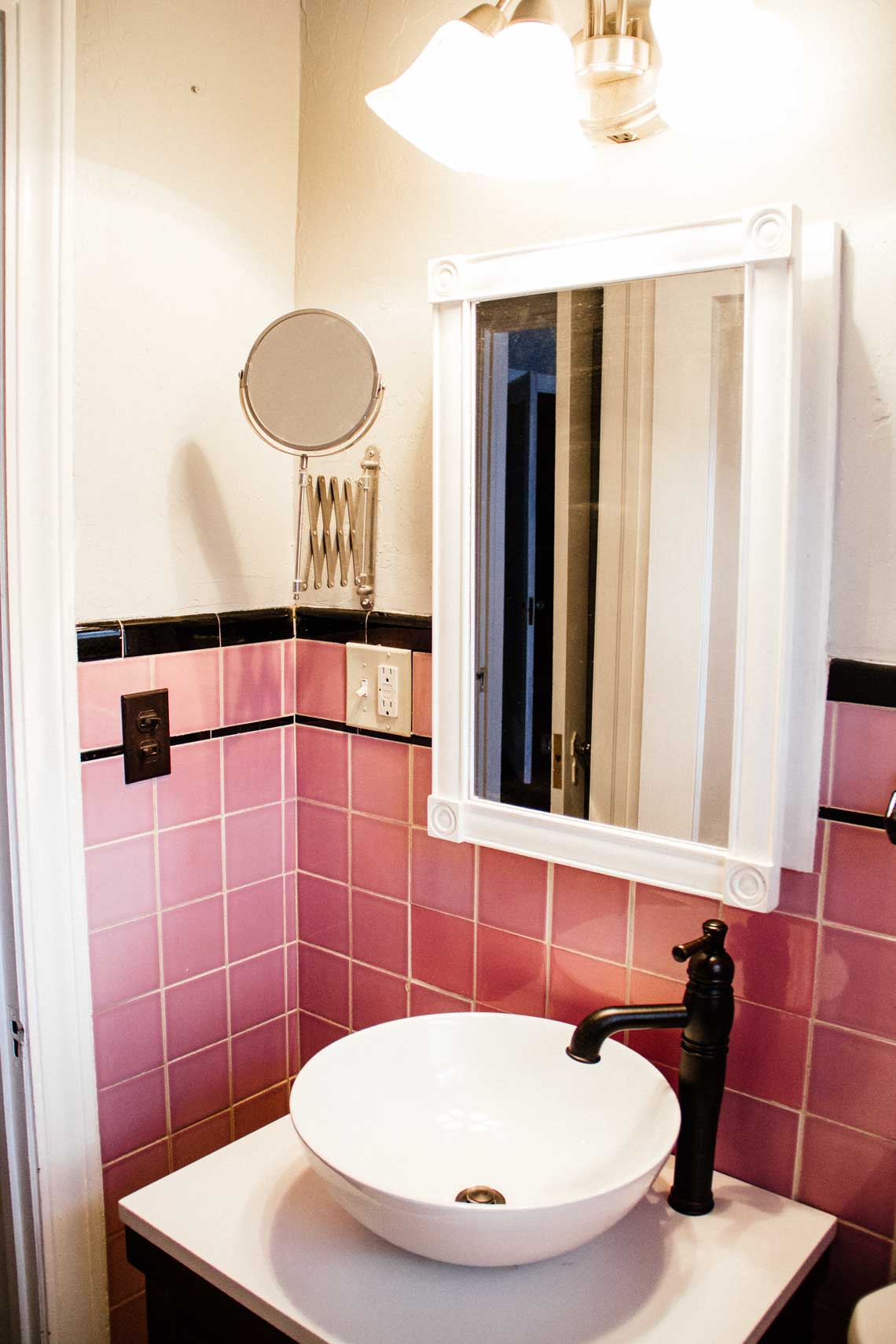 Pink tile in old home bathroom