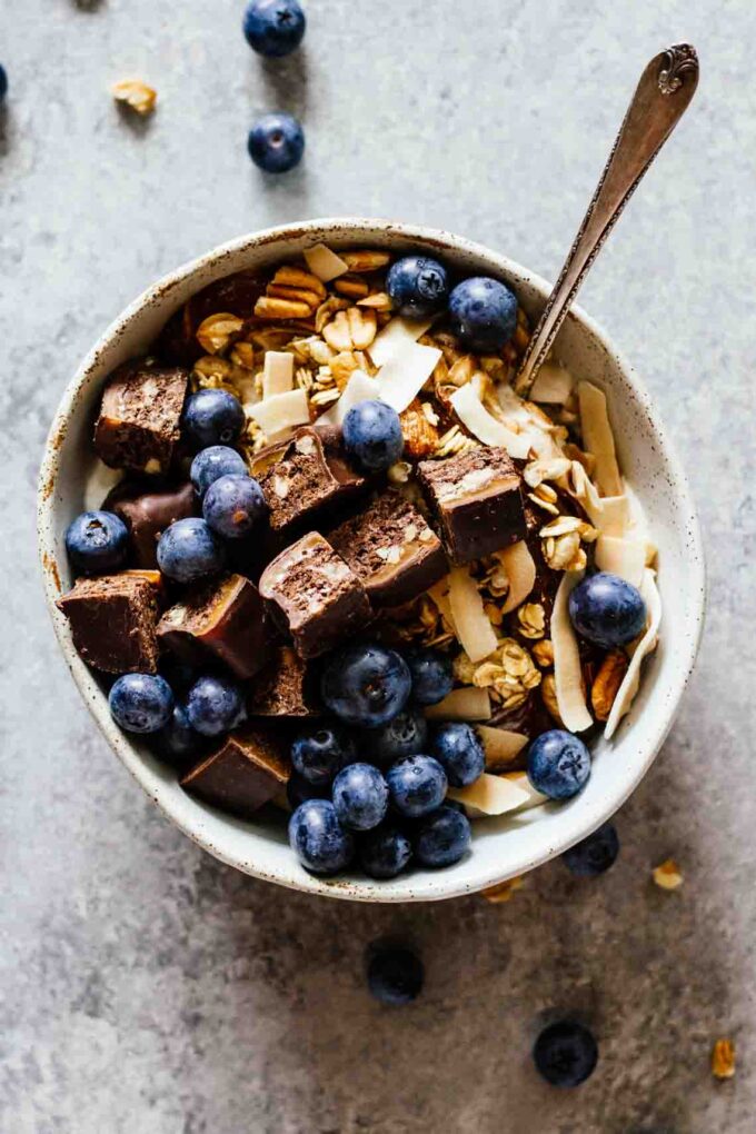Chocolate Caramel Pecan Yogurt Bowls