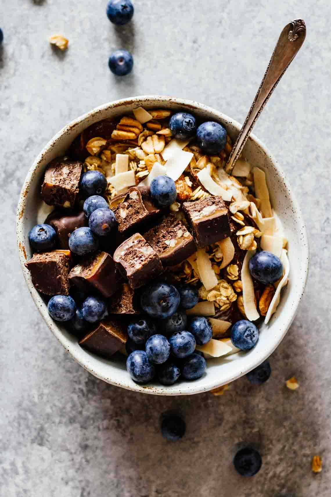 Chocolate Caramel Pecan Yogurt Bowls