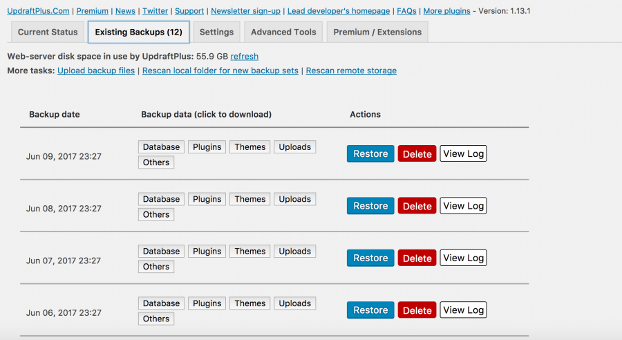 existing backups
