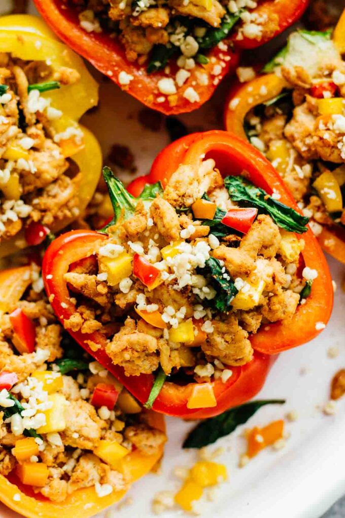 Close up of whole30 stuffed peppers