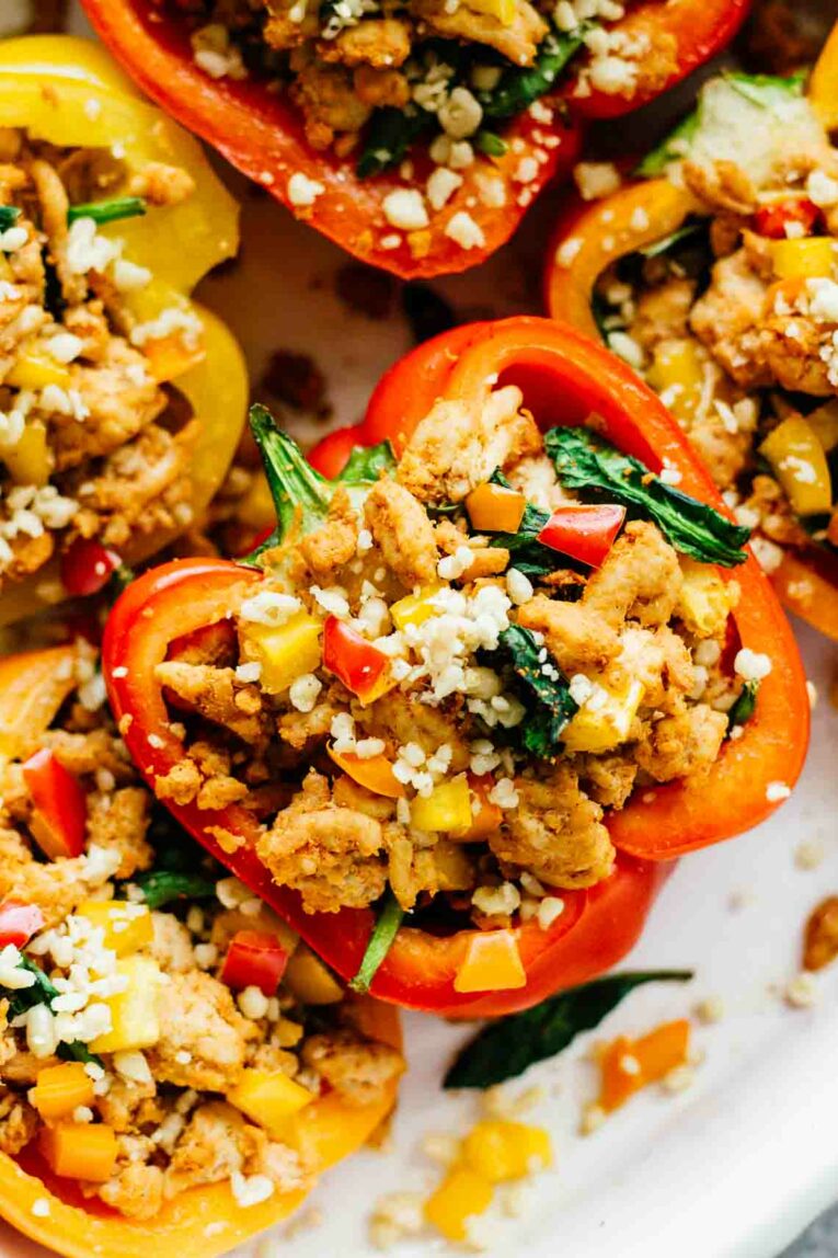 Close up of whole30 stuffed peppers