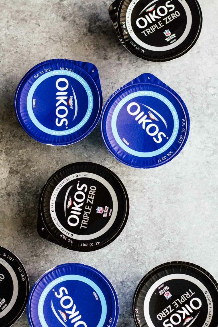 Overhead view of Oikos single serve cups! (Dannon)
