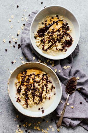 Chocolate Peanut Butter Overnight Oats! Gluten Free and easy to make.