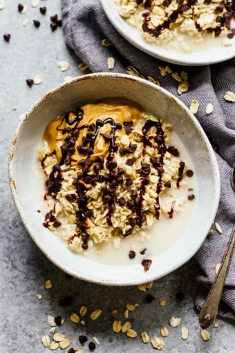 Chocolate Peanut Butter Overnight Oats! Gluten Free and easy to make.