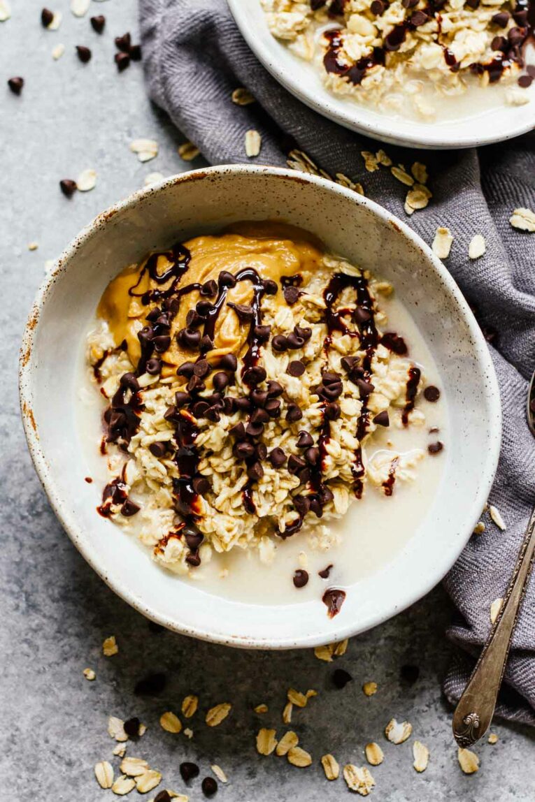 Chocolate Peanut Butter Overnight Oats! Gluten Free and easy to make.