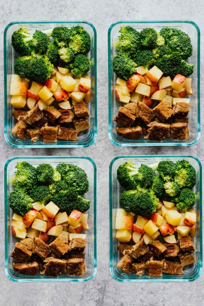 Steak-Potatoes-Meal-Prep-Bowls! Deliciously served with broccoli.