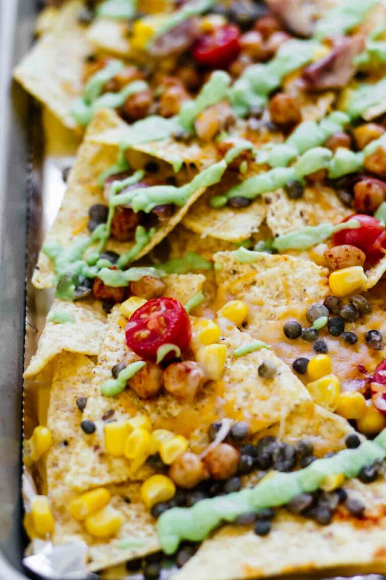 Close up shot of Protein Loaded Nachos! 