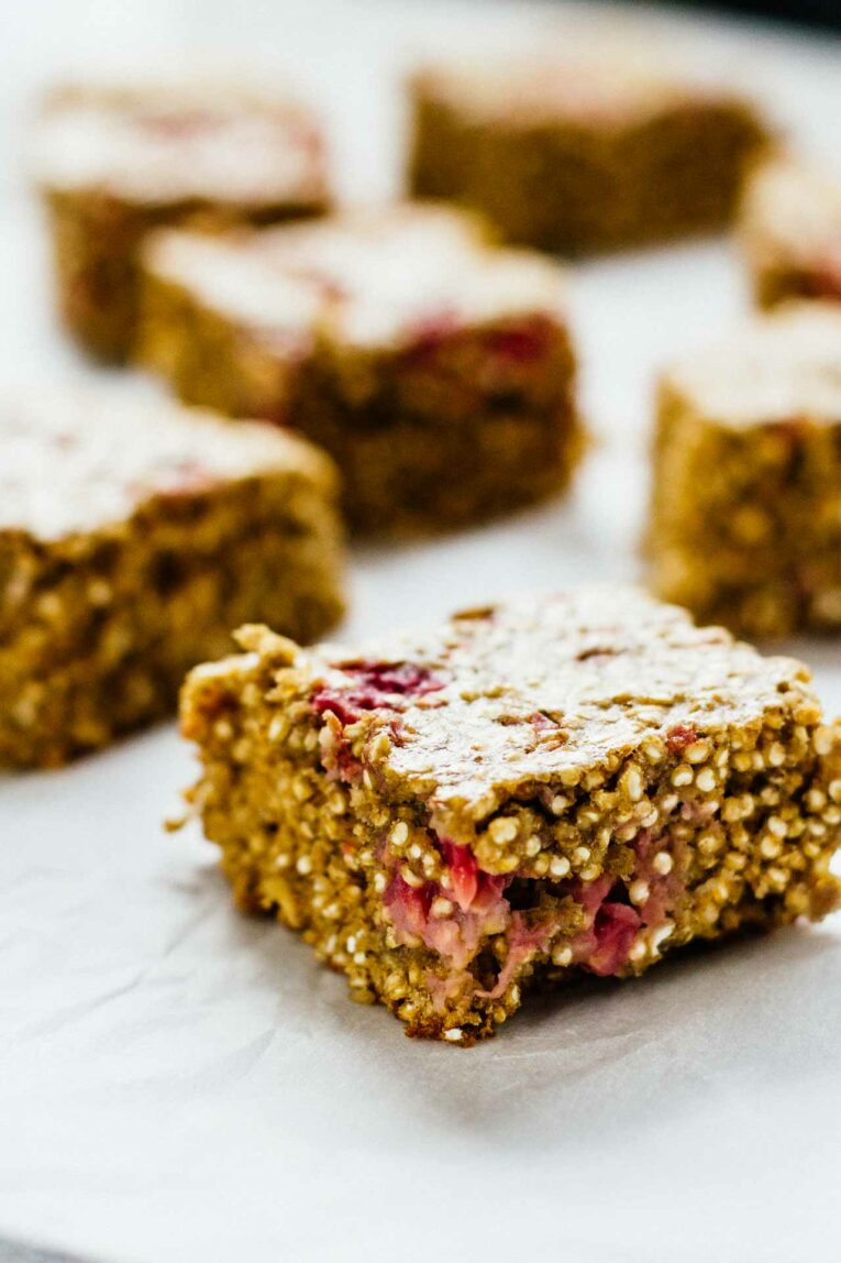 Easy Raspberry Breakfast Quinoa Bars Close Up!
