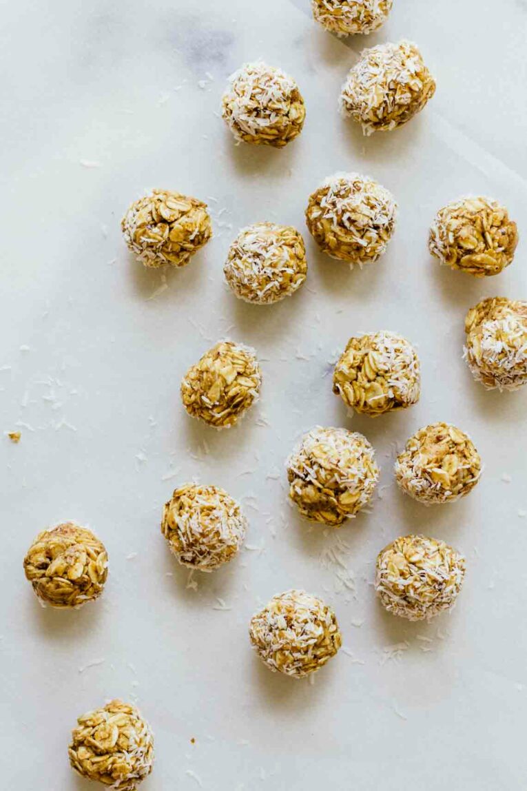 Overhead shot of Honey Oatmeal No-Bake Energy Bites