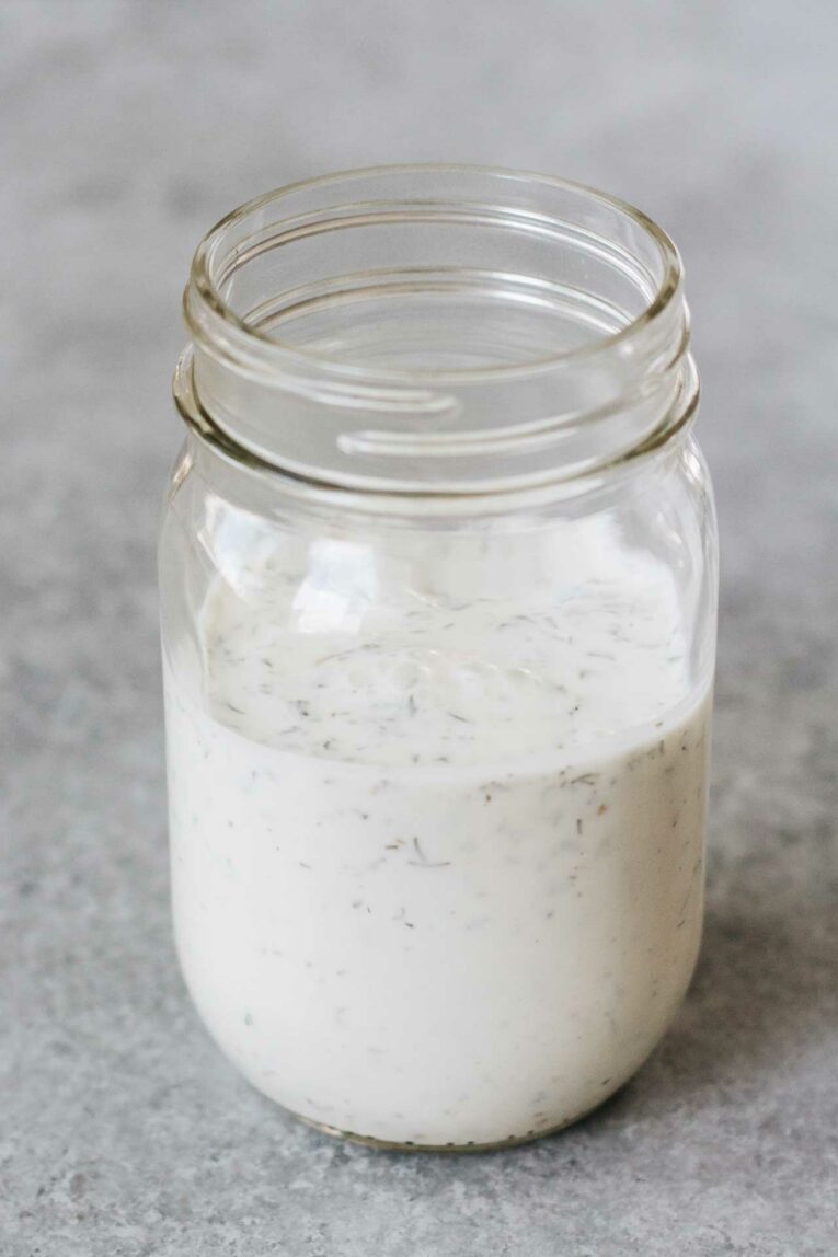 10-Minute Healthy Ranch Dressing in a mason jar