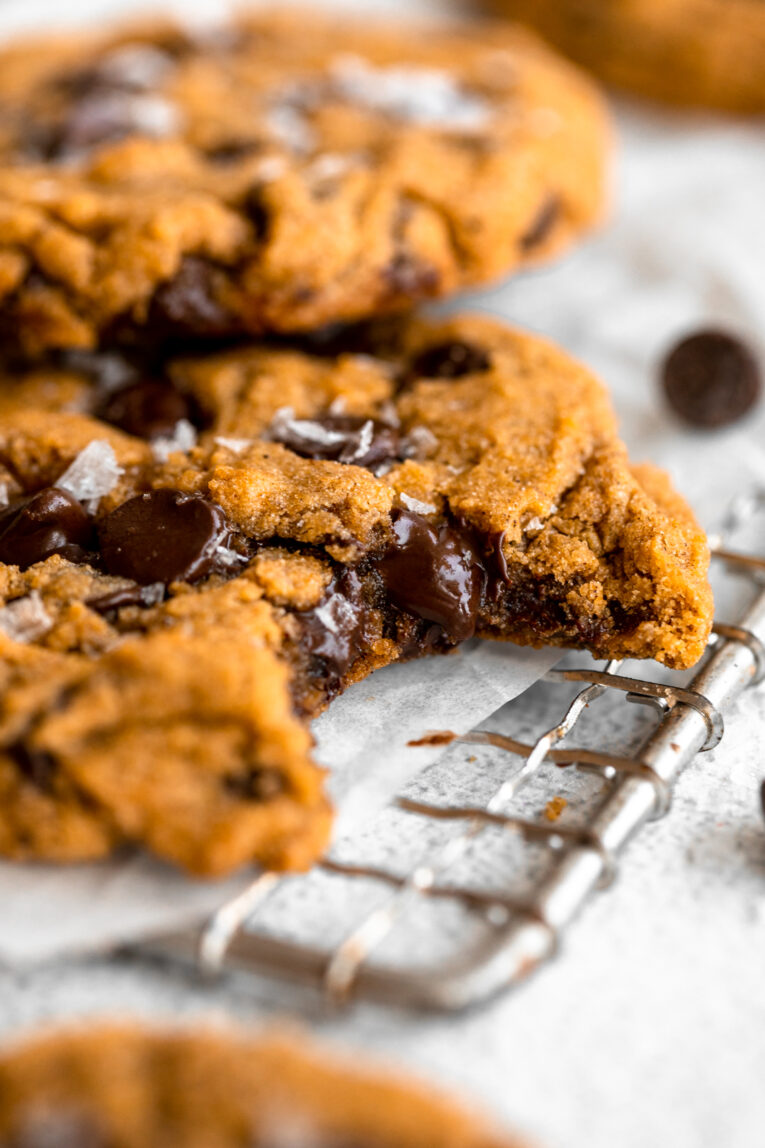 Pumpkin Chocolate Chip Cookies in a Cardboard Box with a Linen Napkin