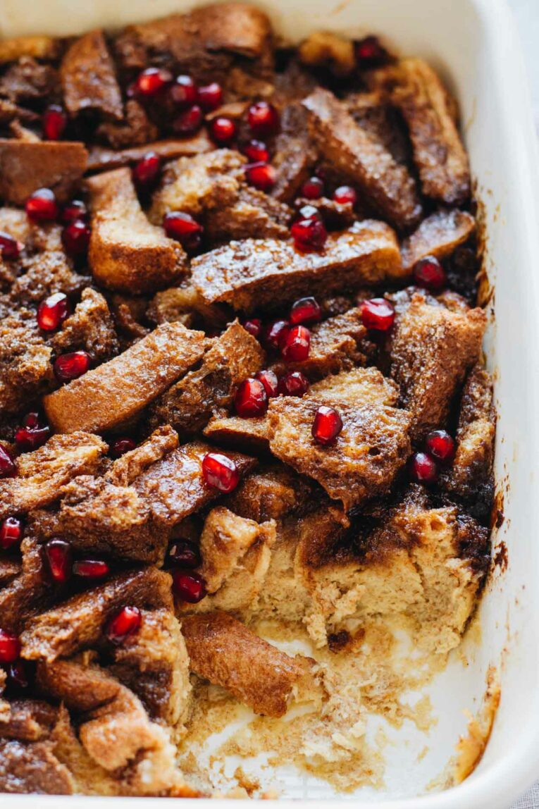 Close up shot of Easy Gingerbread French Toast Bake! 