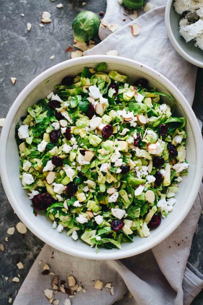 Shaved Brussels Sprout Salad w/ Cranberries! Vegetarian and gluten free!
