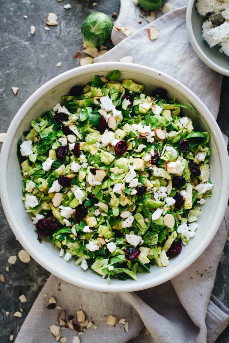 Shaved Brussels Sprout Salad w/ Cranberries! Vegetarian and gluten free!