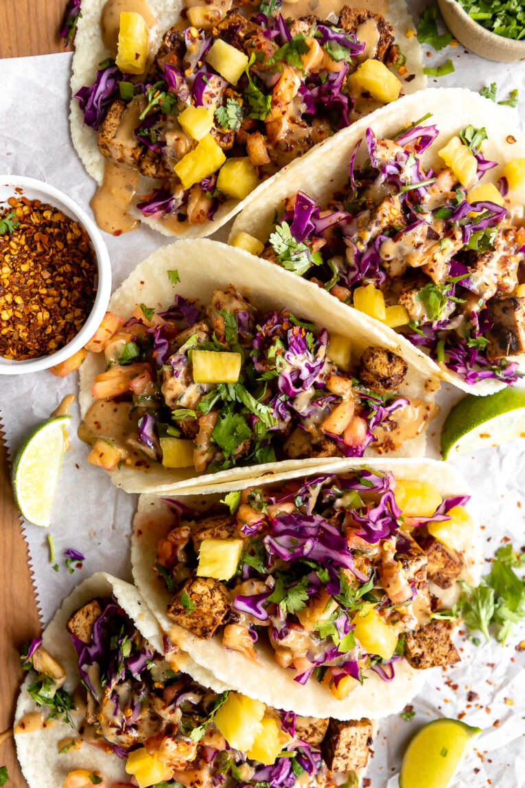Vegan Spicy Thai Tofu Tacos w/ Peanut Sauce - vegetarian and gluten free!