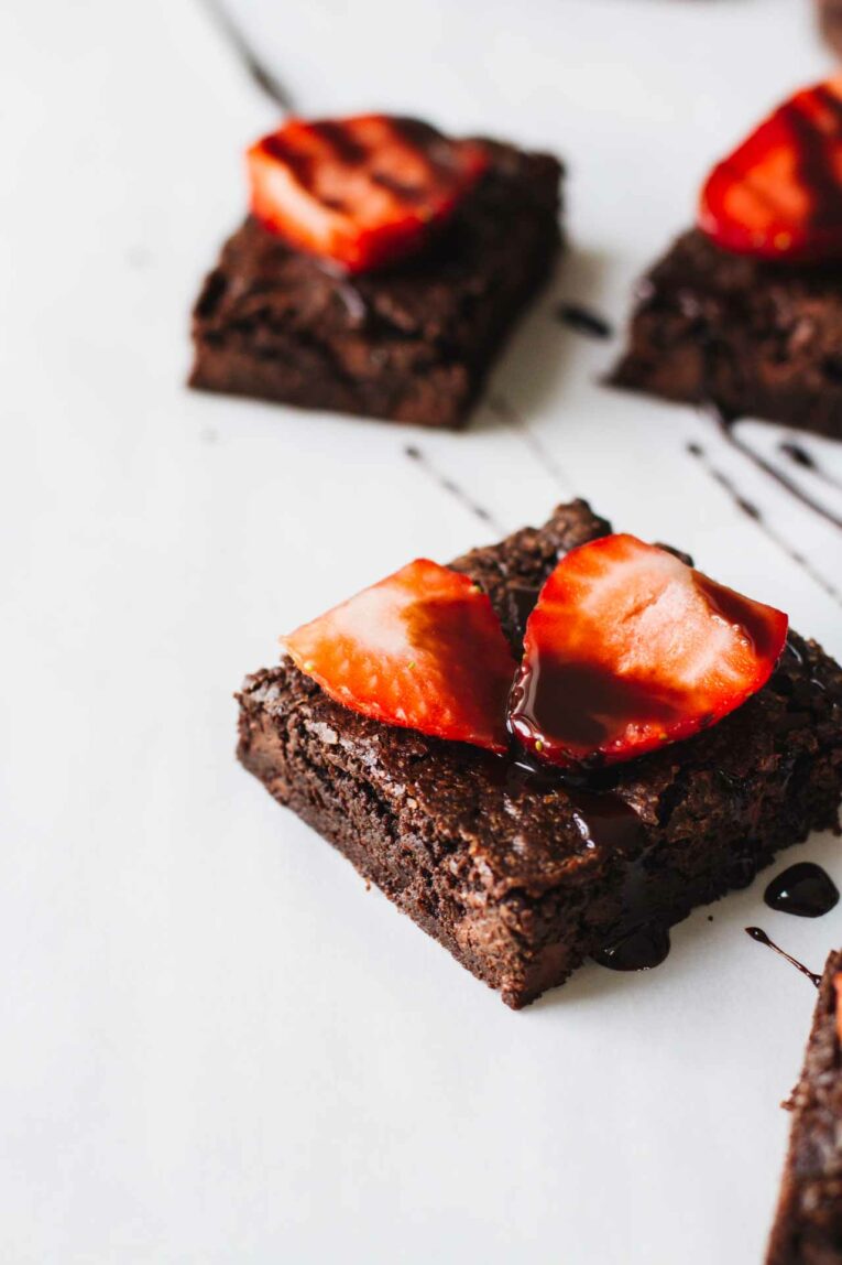 Superfood Strawberry Chocolate Brownies (close up)