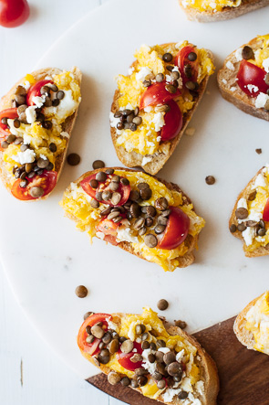 Tomato & Lentil Breakfast Bruschetta top shot
