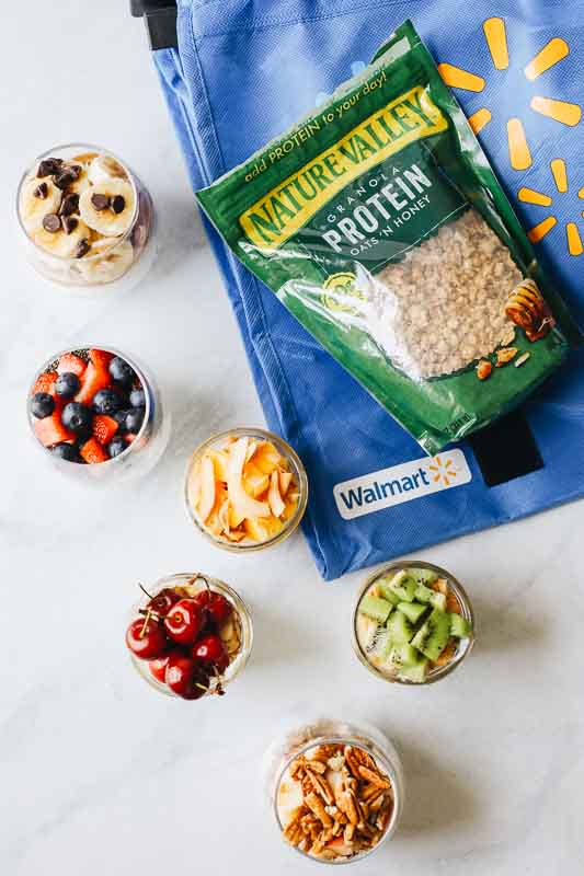 Protein-Loaded Yogurt Parfait Recipes with Nature Valley granola on a Walmart bag
