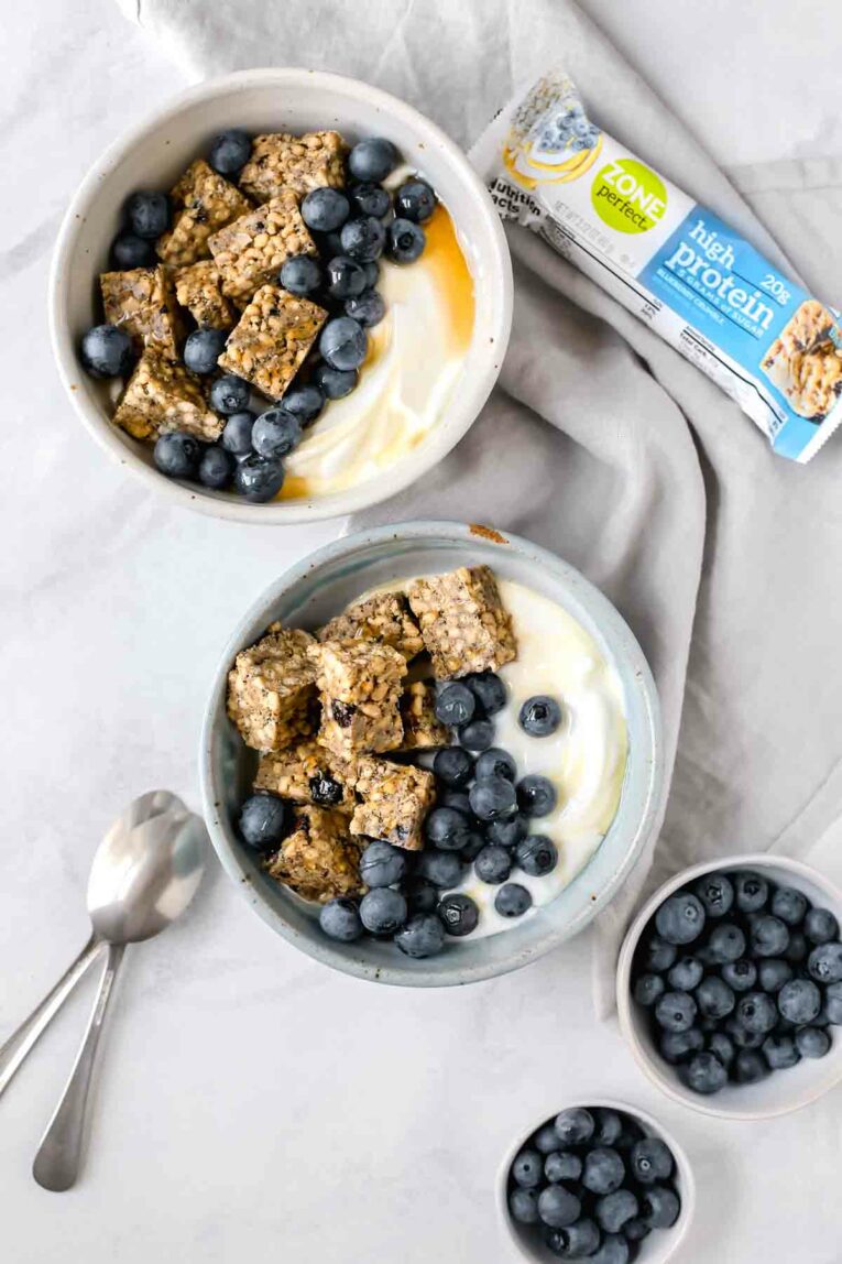 Blueberry & Yogurt Breakfast Bowls with ZonePerfect High Protein Bars!