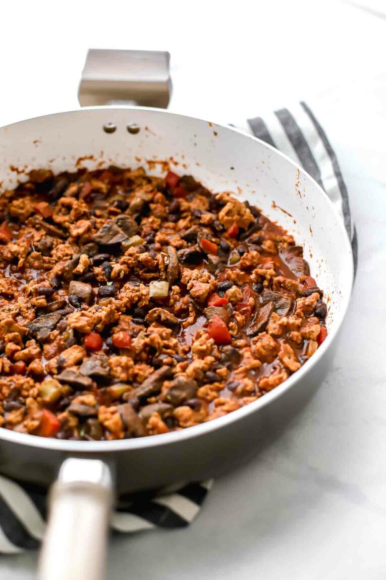 30-Minute Healthy Sloppy Joes Recipe cooking in a skillet.