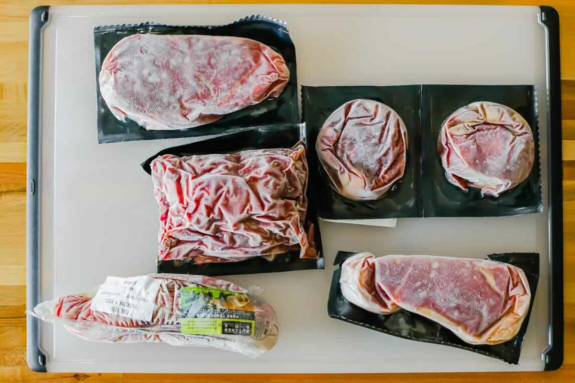 Butcher Box Meat on a plastic container.
