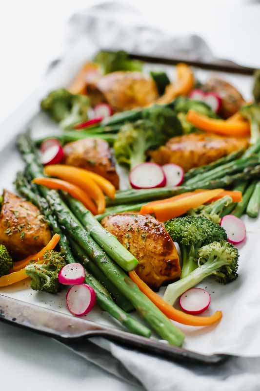  Honey Balsamic Chicken & Veggies on a sheet pan.