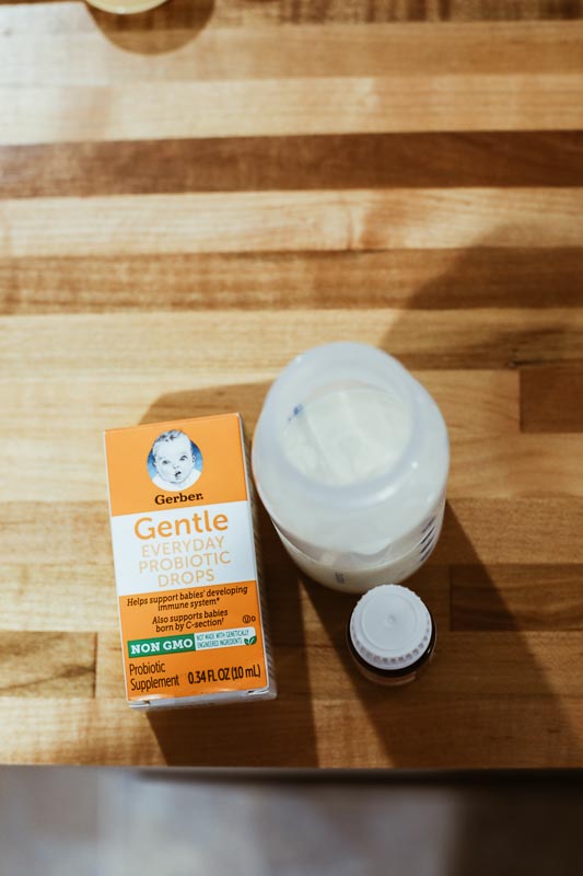 Gerber gentle probiotic drops on a cutting board.