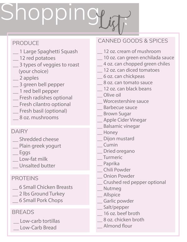 Shopping list for 6 Healthy Freezer Meals For New Moms (Or Anyone!)