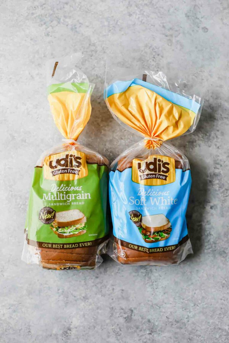 Overhead shot of Udi's Gluten Free Bread on a countertop.