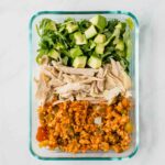 A top shot photo of a Mexican meal prep bowl.