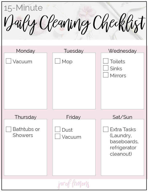15-Minute Daily Cleaning Checklist Printable
