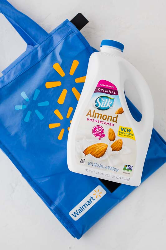 Silk Unsweetened Original Almondmilk on Walmart bag
