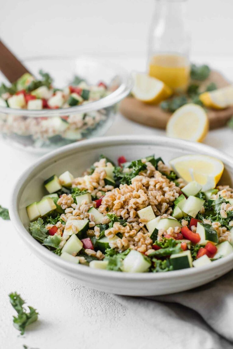  10-Minute Mediterranean Farro Salad in a bowl