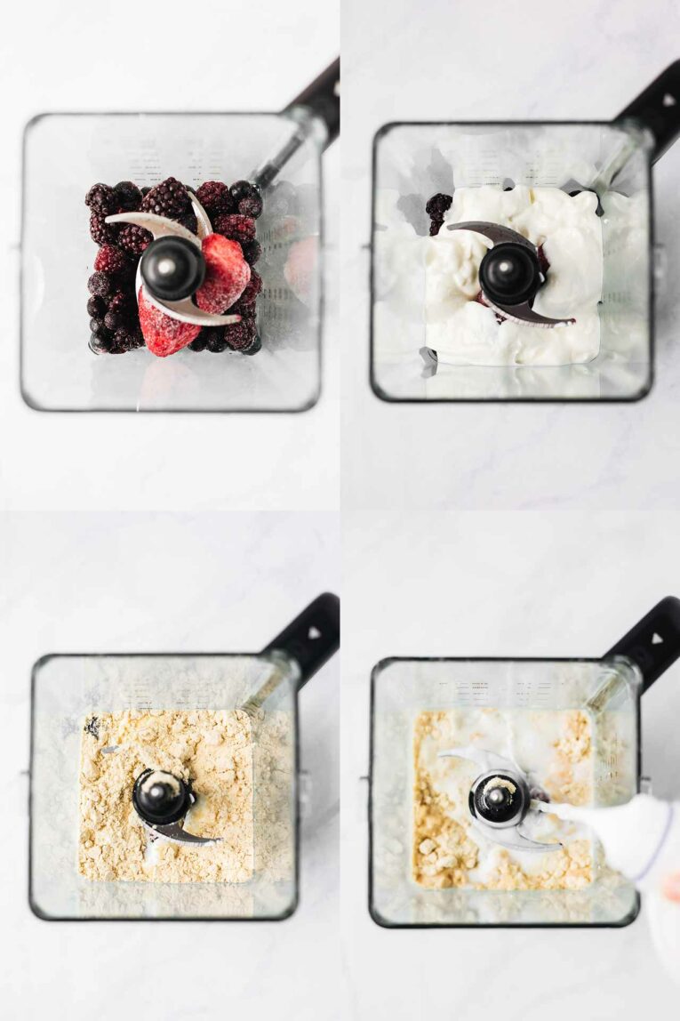 4 steps for how to make a fruit smoothie in a blender!