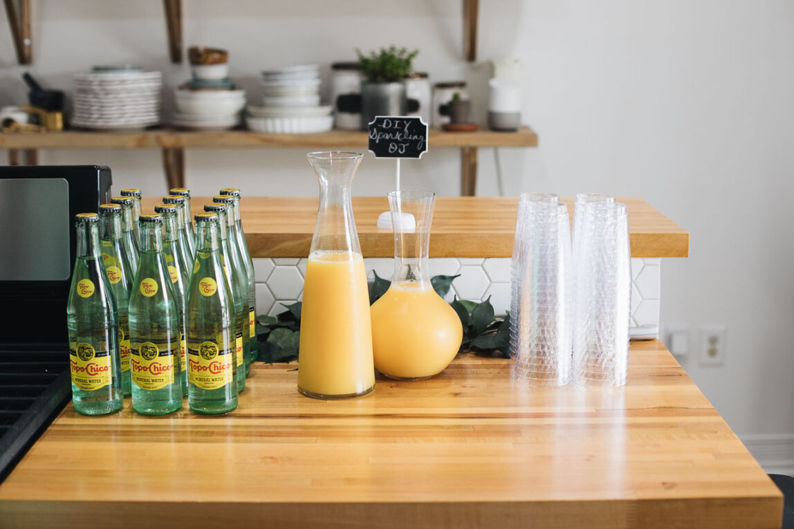 Tropical Plant First Birthday Party Mimosas bar for first birthday party