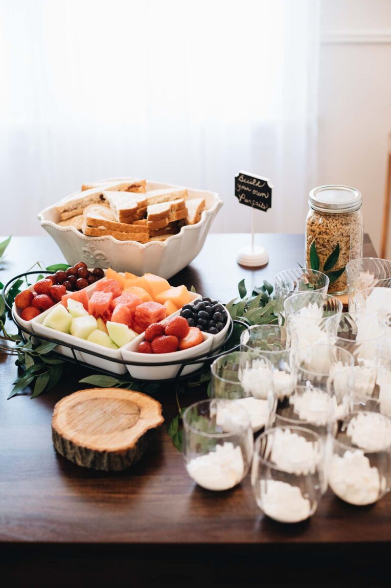 Tropical Plant First Birthday Party Make your own yogurt parfaits bar