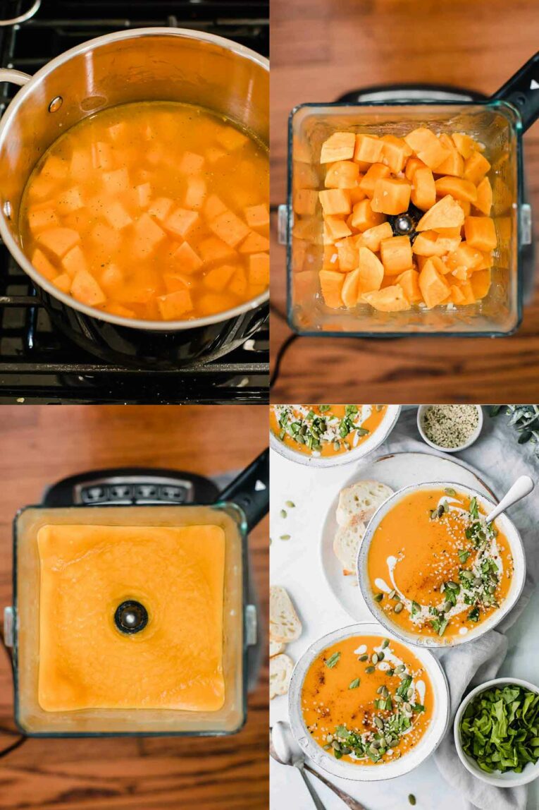 Steps for making sweet potato soup.